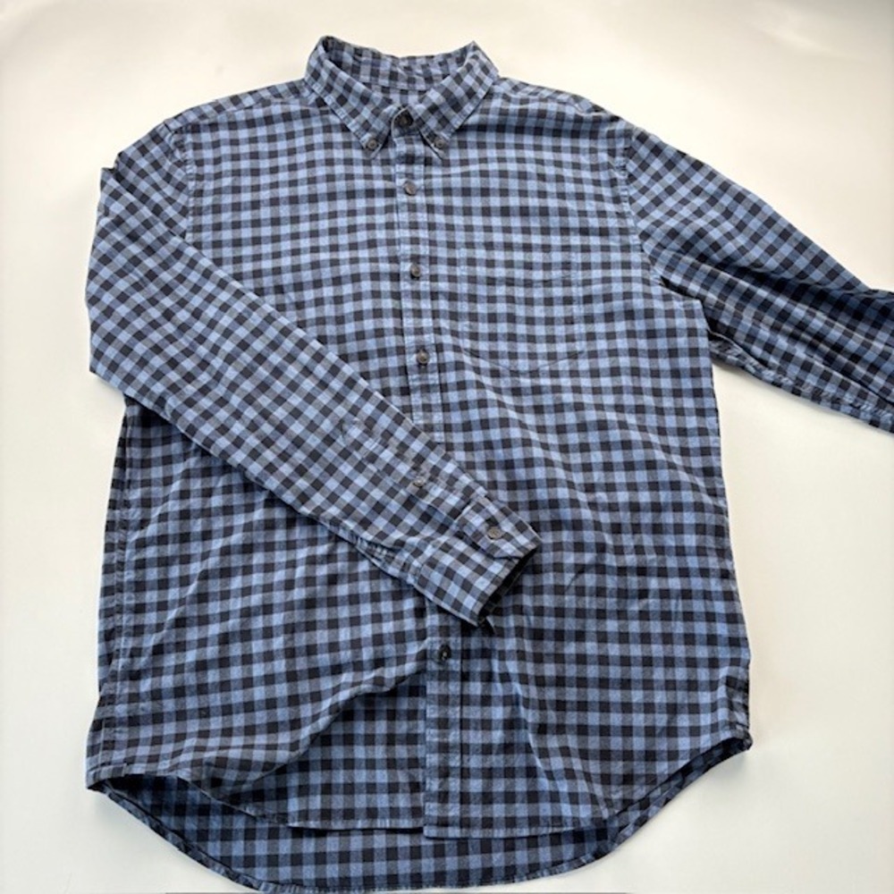 American Eagle Outfitters Mens Classic Fit Gingham Button‎ Down Shirt Blue/BLK L
